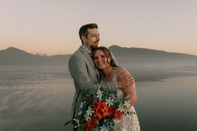 Misty coastline elopement portrait in British Columbia